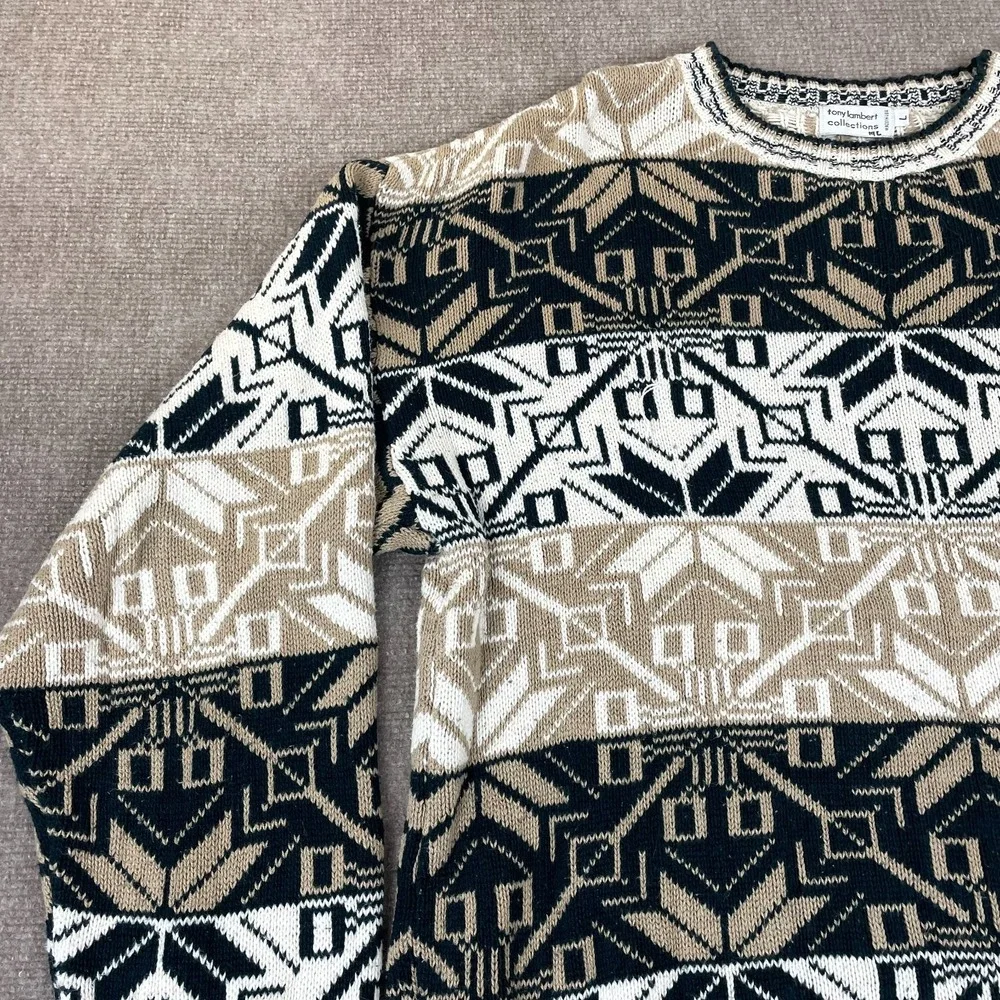 Vtg Tony Lambert Collections Sweater Mens Large Multicolor Geometric Chunky Knit